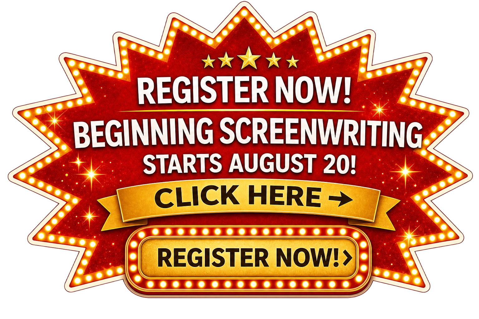Register now for Beginning Screenwriting — starts August 20. Click here to register.